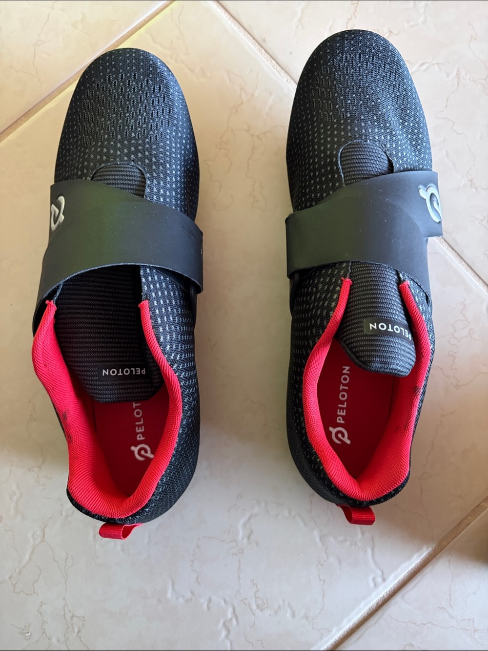 Peloton Black Athletic Slip-On Cycling Shoes with Red Lining